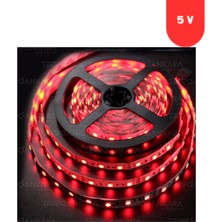Powerr Led Aydınlatma 5 Volt 5 mm 2835 Smd Kırmızı Iç Mekan 120 Ledli 5 Metre Şerit LED