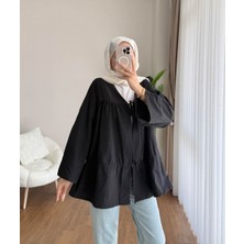 RFK Butik Kadın Büzgülü Önden Bağlamalı Poplin Kimono - Siyah