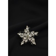 Barış Dizayn Bros Işıltılı Kristal Siyah Yapraklı Yıldız Broş