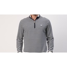 Lacoste Fermuar Yaka Beyaz  Lacivert  Çizgili Regular Fit Beyaz  Logo