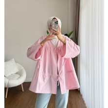 RFK Butik Kadın Büzgülü Önden Bağlamalı Poplin Kimono - Pembe