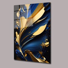 Glassual Art Sarı Mavi Boya Yaprak Desenli Renk Cümbüşü Cam Tablo PCT0676