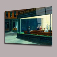 Glassual Art Gece Kuşları - Edward Hopper Başyapıtlar Cam Tablo PCT0559