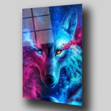 Mor-Mavi Renkli Kurt Hayvanlar Alemi Cam Tablo PCT0381