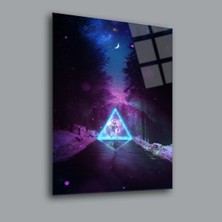 Glassual Art LED Işıklı Üçgen Içinde Astronot Uzay ve Bilim Cam Tablo PCT0060
