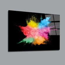 Siyah Fonda Renklerin Çarpışması Renk Cümbüşü Cam Tablo PCT0190