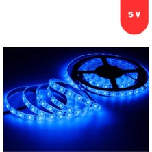 Powerr Led Aydınlatma 5 Volt 5 mm 2835 Smd Mavi Iç Mekan 120 Ledli 5 Metre Şerit LED