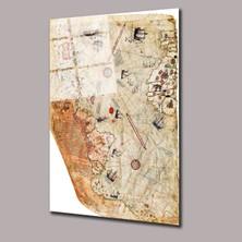 Glassual Art Piri Reis Beyaz Dünya Haritası Arşiv Cam Tablo PCT0489