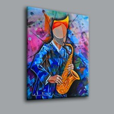 Glassual Art Mavi Tonlarda Saksafon Çalan Adam Renk Cümbüşü Cam Tablo PCT0018