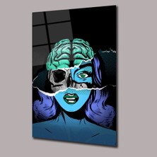 Glassual Art Yeşil Karikatür Çizim Kadın Cam Tablo PCT0736