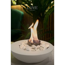 Luve Concept Beyaz Asimetrik Rustik Masaüstü Şömine – Bioethanol Dekoratif Ateş Çukuru, Kokudan ve Dumandan Uzak Modern Şömine