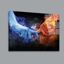 Birbirine Kenetli Eller Ateş ve Su Renk Cümbüşü Cam Tablo PCT0132