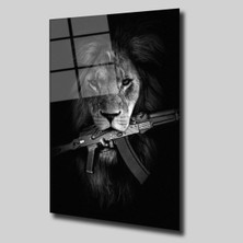 Glassual Art Silah ve Aslan Hayvanlar Alemi Cam Tablo