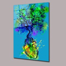 Kalp Ağaç Çizim Uzay ve Bilim Cam Tablo PCT0655