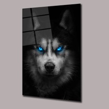 Mavi Neon Işıklı Kurt Hayvanlar Alemi Cam Tablo PCT0696