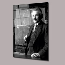 Albert Einstein - Kara Tahtada Anlatım Yaparken Uzay ve Bilim Cam Tablo PCT0946
