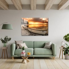 Glassual Art Sahil Kenarında Ki Kayık Manzara Cam Tablo PCT0419