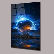 Glassual Art Mavi Gökyüzü Gezegen Detayı Uzay ve Bilim Cam Tablo PCT0870