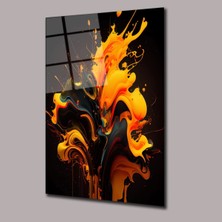 Sarı Boyalı Yaprak Deseni Renk Cümbüşü Cam Tablo PCT0674