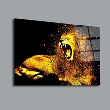 Glassual Art Siyah-Gold Aslan Hayvanlar Alemi Cam Tablo PCT0096