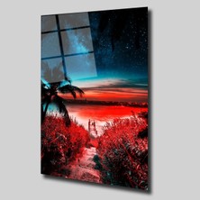 Glassual Art Sahile Vuran Kızıl Gökyüzü Manzara Cam Tablo PCT0364