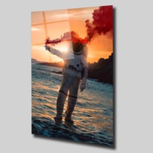 Glassual Art Elinde Meşale Yanan Astronot Uzay ve Bilim Cam Tablo PCT0291