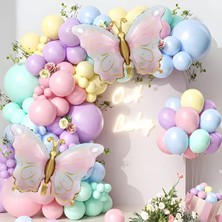 Kız Çocuklar Için Retro Kelebek Pastel Balonlu Kelebek Temalı Doğum Günü Parti Seti Süsü