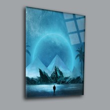 Mavi Tonlarda Doğa Manzara Cam Tablo PCT0029