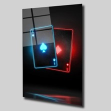 Glassual Art Mavi-Kırmızı Iskambil Kağıdı Dolar Cam Tablo PCT0336