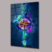 Glassual Art Ok ve Pusula Illüstrasyon Cam Tablo PCT0658