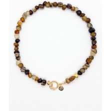 Merse Atelier Akik Doğal Taşlı Kahverengi Kolye