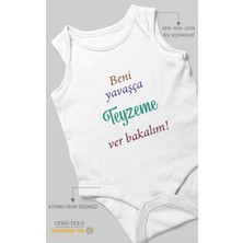 Morivo Kids Beni Yavaşça Teyzeme Ver Bakalım Baskılı Bebek Zıbını – Çıtçıtlı Body | %100 Pamuk Sıfır Kol