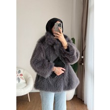 RFK Butik Kadın Yumuşak Dokulu Yeni Sezon Lolita Kürk Ceket - Füme