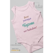 Morivo Kids Beni Yavaşça Teyzeme Ver Bakalım Baskılı Bebek Zıbını – Çıtçıtlı Body | %100 Pamuk Sıfır Kol