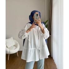 RFK Butik Kadın Büzgülü Önden Bağlamalı Poplin Kimono - Beyaz