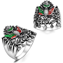 Takılingo Ay-74 925 Ayar Gümüş Osmanlı Devlet Armalı Erkek Yüzük
