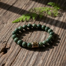 Aytens Takı Orijinal Kanada Yeşimi (Jade) Doğal Taş Bileklik - Zamak Üzeri Pirinç Işlemeli