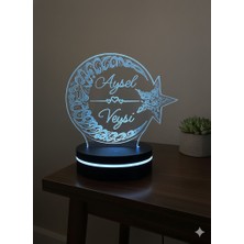 Eymi Design Sevgiliye Özel Ay Yıldız LED Gece Lambası – Isim Yazılı Romantik Pleksi Hediye