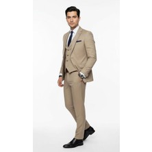 Plus Scorpion Erkek Camel Çift Düğmeli Çift Yırtmaçlı Takım Elbise – Desenli Dokuma Kumaş, Klasik & Modern Kesim