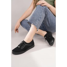Nesil Shoes Sdf 702-1 Siyah Zümrüt Lastik Bağcıklı Kadın Ayakkabı