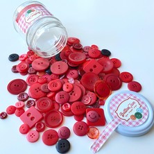 Yumakça Button Jam Kavanozda Karşık Boy ve Modellerde Italyan Aksesuar Düğmesi - Kırmızı Karışım