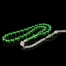 Takı925 Yeşil Renk Damla Kehribar Tesbih Zirkon Taşlı Gümüş Püsküllü