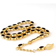 Takı925 Metal Sarı Kaplamalı Siyah Mineli Tesbih