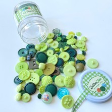Yumakça Button Jam Kavanozda Karşık Boy ve Modellerde Italyan Aksesuar Düğmesi - Yeşil Karışım