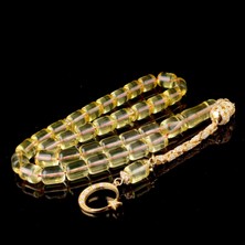 Takı925 Şeffaf Renk Damla Kehribar Tesbih Ayyıldız Model Zirkon Taşlı Gümüş Püsküllü