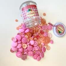 Yumakça Button Jam Kavanozda Karşık Boy ve Modellerde Italyan Aksesuar Düğmesi - Pembe Karışım