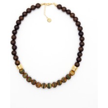 Merse Atelier Tibet Akik Taşlı Ahşap Boncuklu Bohem Kolye