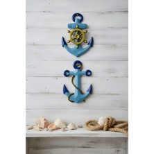 Dolce Çapa ve Dümen Desen Duvar Süsü 2’li Mavi-Lacivert-Sarı