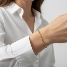 PIEDORA GOLD 14 Ayar Altın İnce Zincir Kalp ve Yonca Detaylı Kadın Bileklik