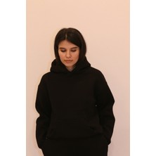 LaSunza 3 Iplik Şardonlu Kaliteli Kapüşonlu Siyah Sweatshirt